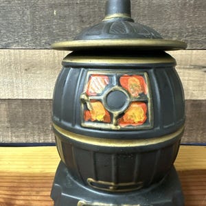 McCoy Pot Belly Stove Cookie Jar Black 11” Vintage