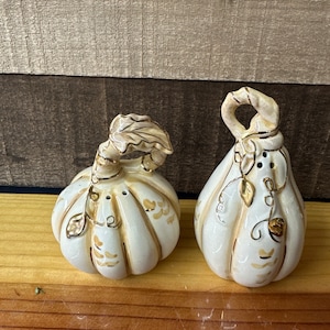 Blue sky gold and white pumpkin salt and pepper shakers