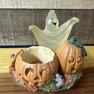Halloween Ghost And Pumpkin Candle Topper And Tealight Holder