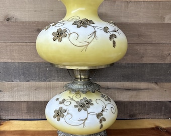 Gone With The Wind MCM Hurricane 3 Way Lamp With Raised 3d Bronze Flowers 25”