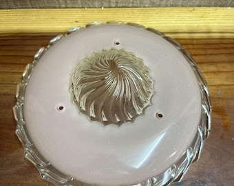 Vtg 11" Round Decorative Glass Ceiling Light Fixture Shade Rose Pink -chips