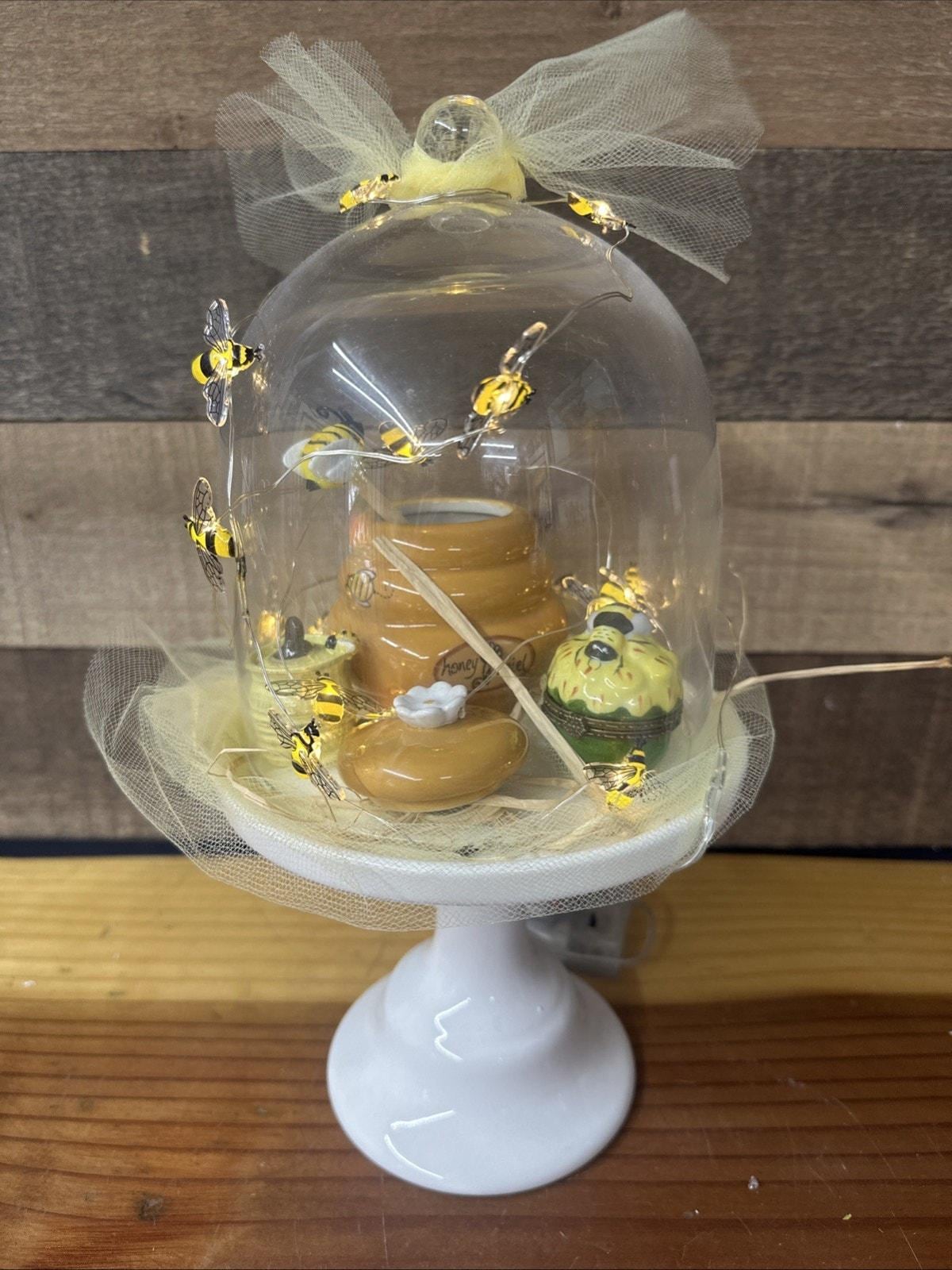 Honey Bee Display in Glass Dome Pedestal Lighted 12” - Etsy