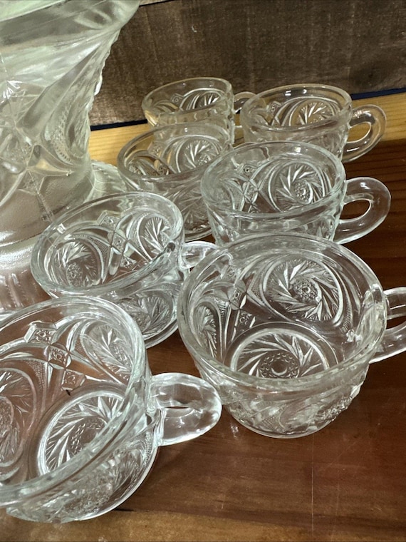 食器 McKee Large Mckee Etched Glass Punch Bowl With Stand and 18 Cups - Etsy