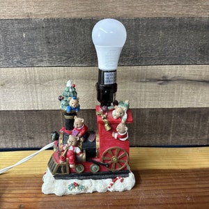 Rare Vintage Christmas Teddy Bear Train Lamp