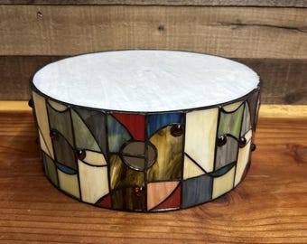 Vintage Stained Glass Tiffany Style Arts And Crafts Round Drum Shade