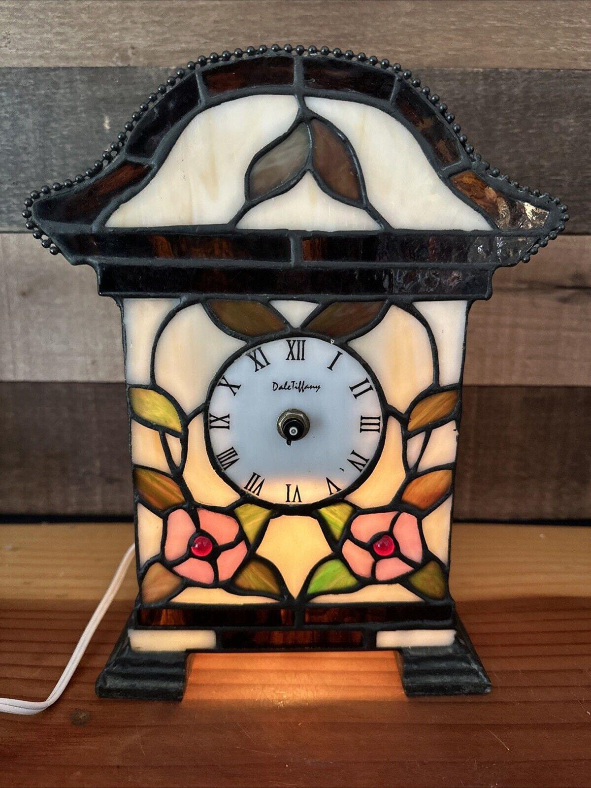 Dale Tiffany Floral Stained Glass Mantle Clock Electric Lighted