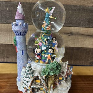 Disney Mickey & Friends Christmas Snow Globe Music Lights Flying Tinkerbell