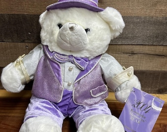 Oso de peluche navideño Dan Dee Keepsake Memories de 20 pulgadas, color lavanda y blanco, año 2004.