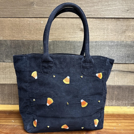 Candy Corn Embroidered Black Corduroy Bag