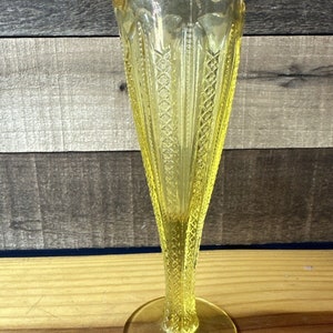 Vintage Tiara Glass by Indiana Glass Vase Ribbon or Zipper Yellow Mist 8&quot;