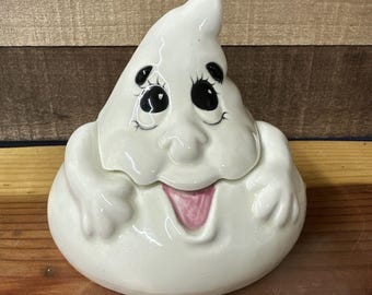 Ceramiczny, ręcznie malowany słoik na cukierki w kształcie ducha