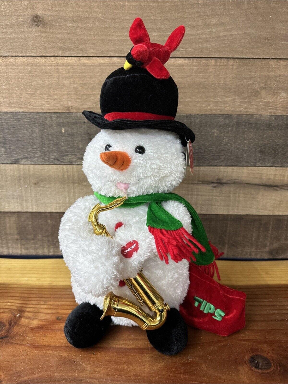 Galerie Plush Snowman Saxophone Player Plays Santa Claus is Coming