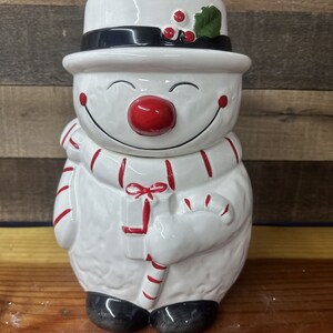 Vintage Schneemann-Keksdose aus Steingut