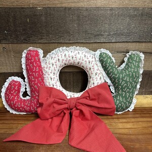 Vintage Handmade Christmas "JOY" White Red Green 3D Plush 18” Wall Decor