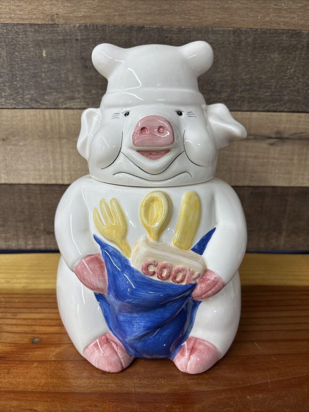 Vintage Farmhouse Cookie Jar Chubby Chef Pig 10.5x7 - Etsy