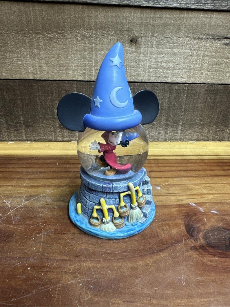 Disney Cute Mickey Mouse Fantasia Sorcerer's Apprentice Figure Mini Snow Globe image 1
