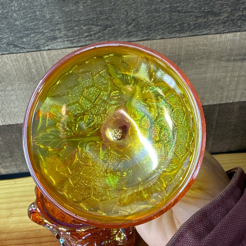 Mosser Amber Maple Leaf Carnival Glass Candy Dish Sugar Bowl Etsy