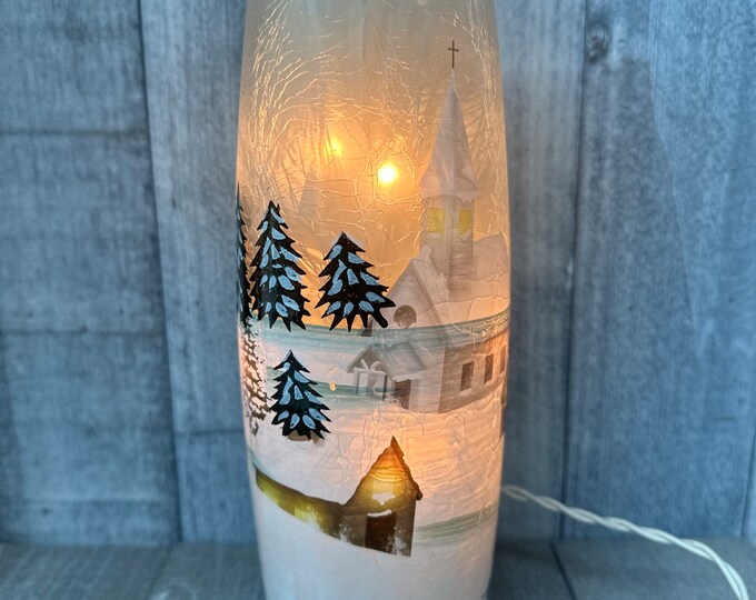 Kirklands Prelit Christmas Church Handpainted Hurricane Lamp Etsy