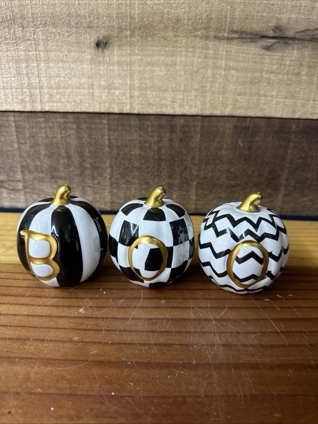 Boo Black White Ceramic Pumpkins 3 Pc Set - Etsy