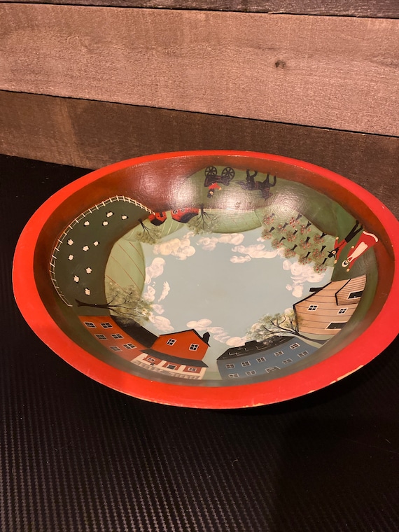 Weston bowl mill wooden Amish scene large bowl Etsy