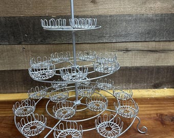 Pretty Silver Wire Scroll 3-Tier-24 Cupcake Holder Tree Stand Display