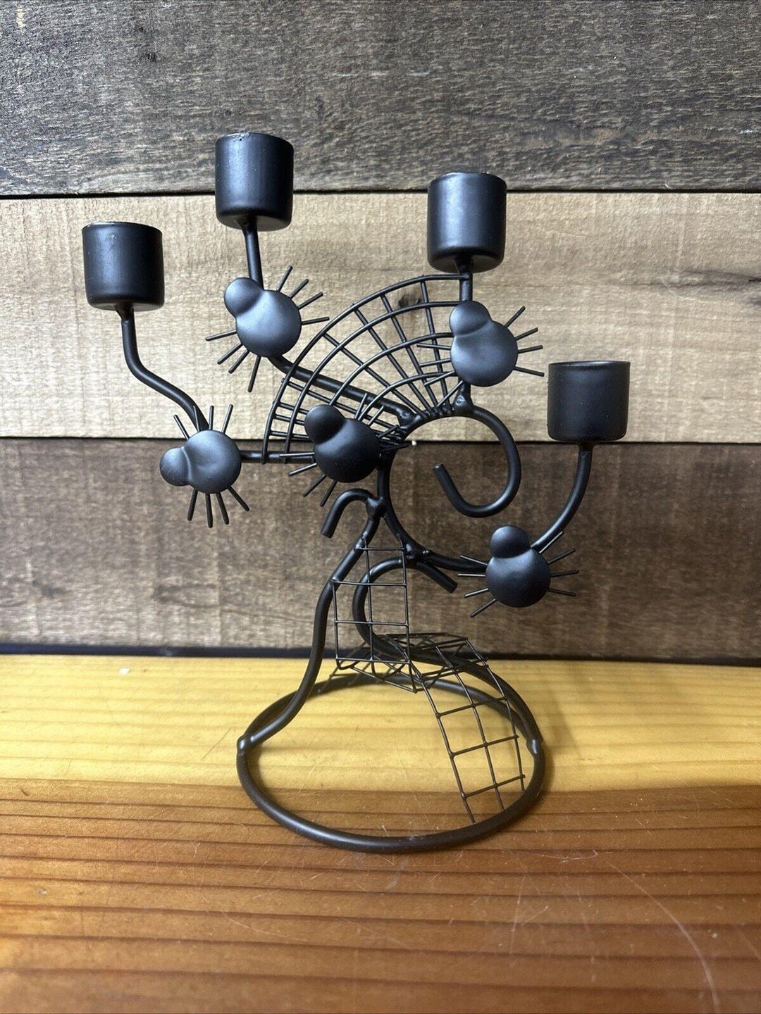 Black Metal Halloween Candelabra With Spiders & Webs Candle Holder 8.5 ...