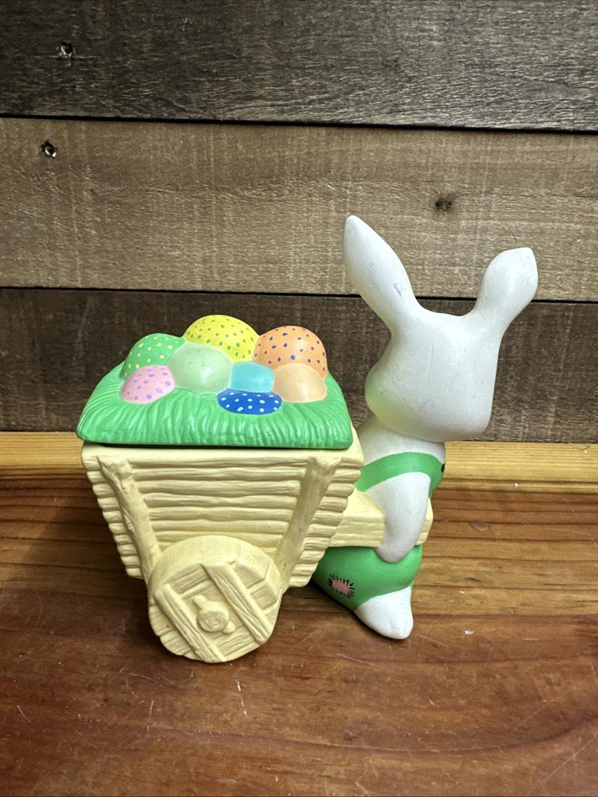 Rabbit Bunny Wheel Barrow Trinket Box Candy Dosh Easter Spring Vintage ...