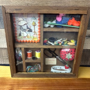 Handmade vintage sewing shadowbox