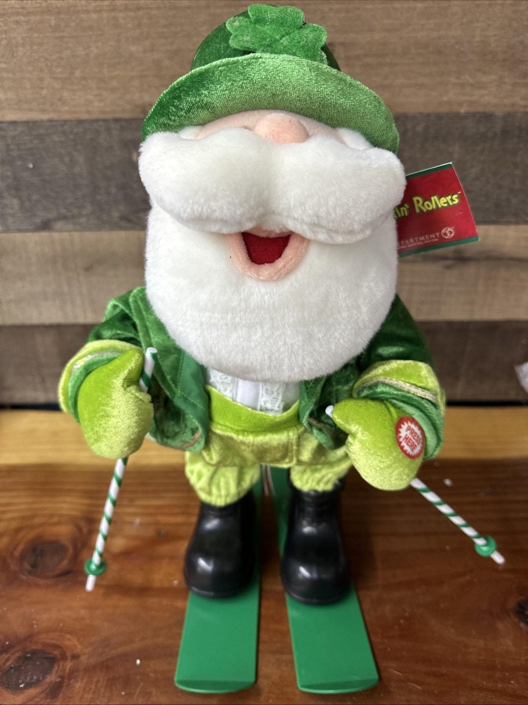 Dept 56-rockin' Rollers Animated Leprechaun Santa Skier 12