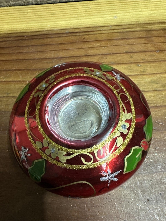 Vintage Rot und Gold Mundgeblasen Kunst Glas Teelichthalter