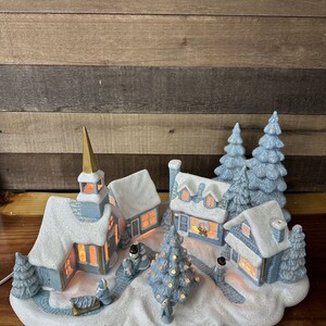 Glenview Mold Christmas Village on Platform Lighted Blue Sparkly