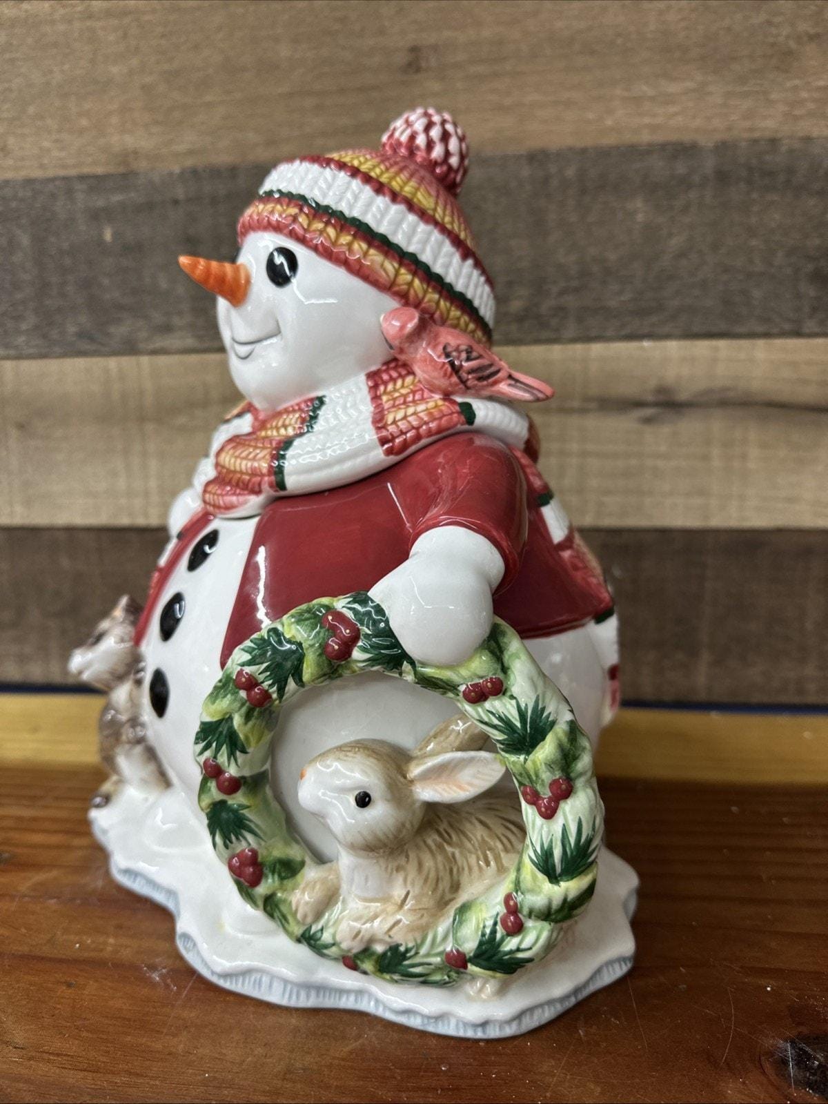 2003 Fitz and Floyd Woodland Snowman Cookie Jar Original Box