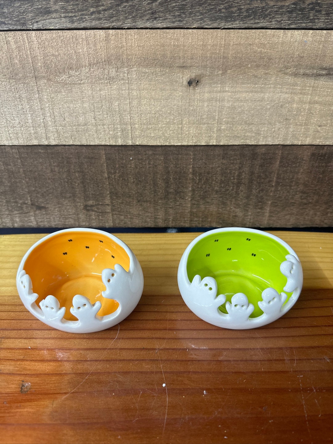 Partylite Ghostly Tealight Halloween Ghost Candy Dish Set of 2 Etsy
