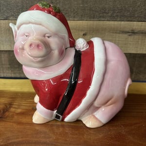 Weihnachten Santa Schwein handbemalte Keramik Keksdose Bauernhof