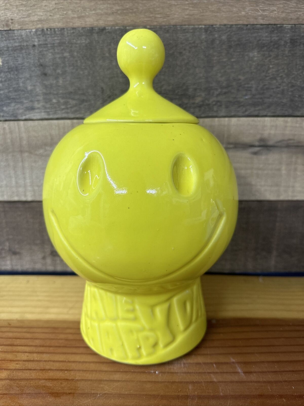 Vintage Mccoy USA Pottery Smiley Face Cookie Jar Have A