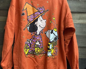 Vintage 90s Peanuts Snoopy Lucy Halloween Orange Sweatshirt XL (B)