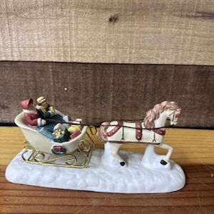 Vintage Victorian Village Horse And Sled Ceramic