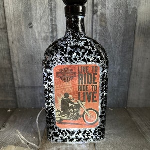 Harley Davidson live to ride ride to live glass bottle light