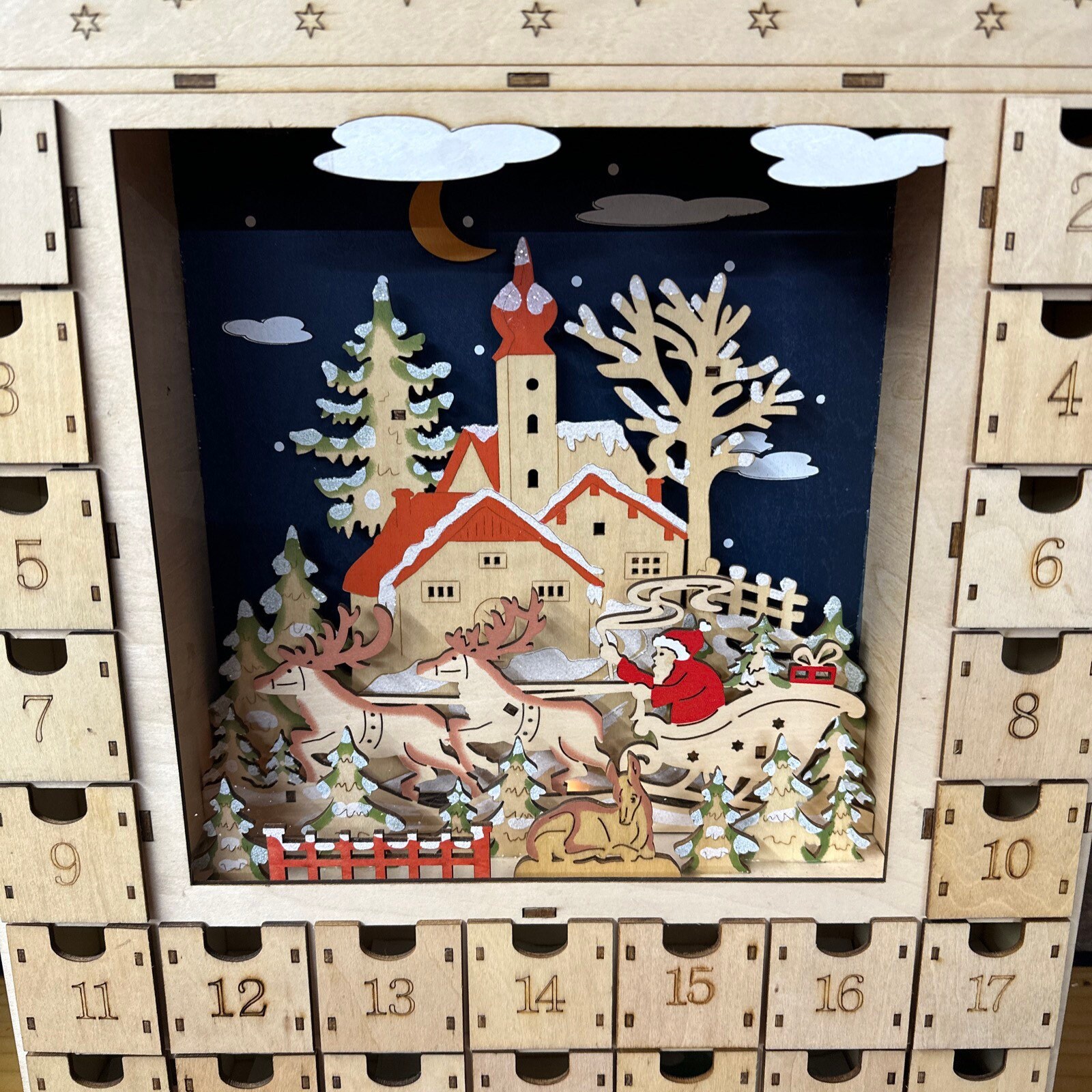 Led Wooden Advent Calendar in Box Etsy