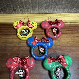 Set of 5 Disney Mickey Mouse Ear Shaped Dangling Minis Christmas Ornaments