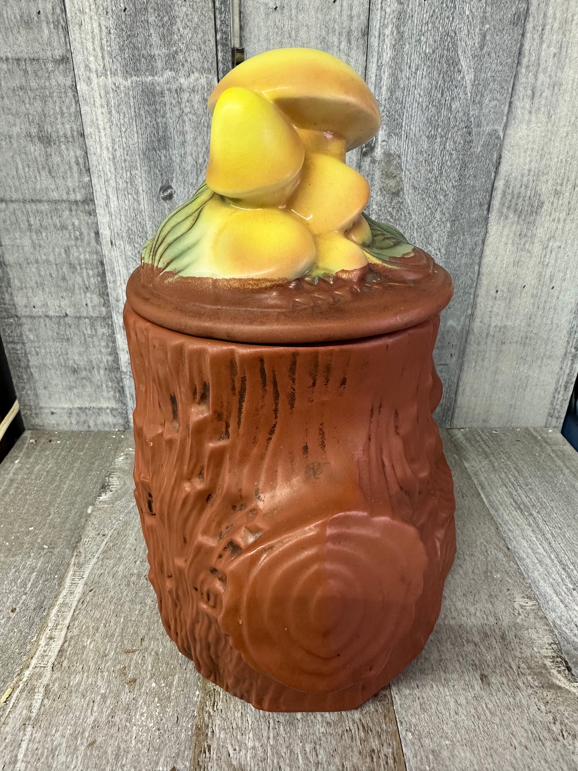 Vintage Mccoy Mushroom Tree Stump Cookie Jar Etsy