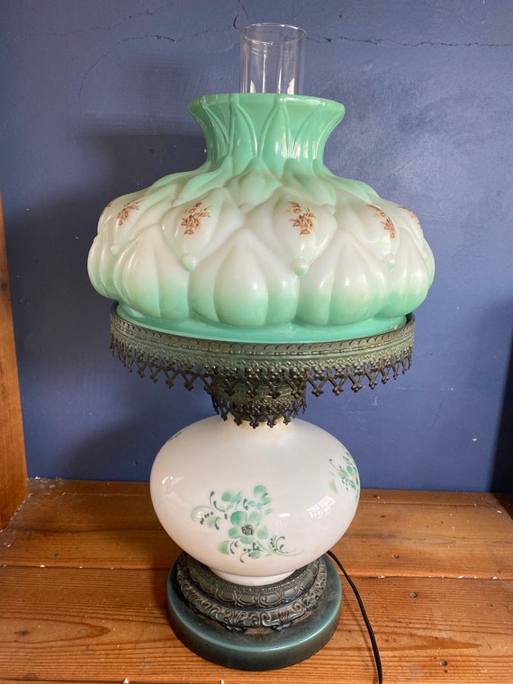 Green glass hurricane lamp deals