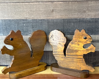 Wooden squirrels decor or bookends