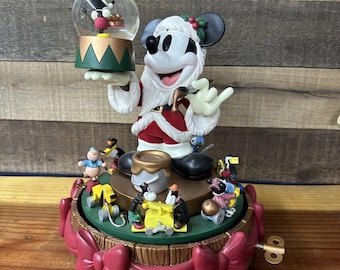 Disney Snow Globe Santa Mickey Mouse Santas Workshop Carousel Works