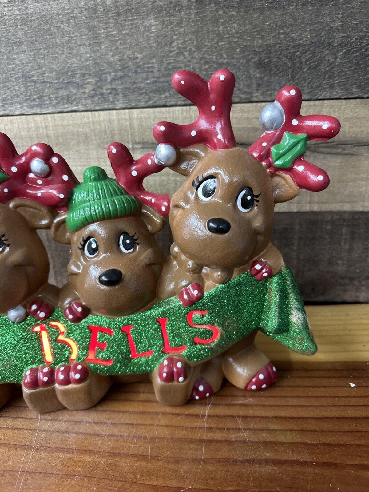 Moose Original Al トナカイのクリスマスデコレーション ヴィンテージセラミック製、手描きのジングルベルとトナカイの点滅