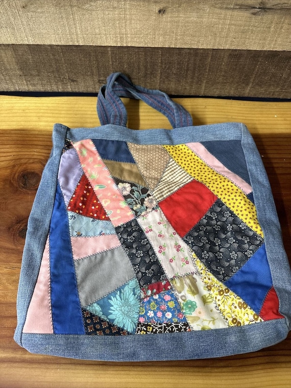 Hand stitched denim And quilt tote bag