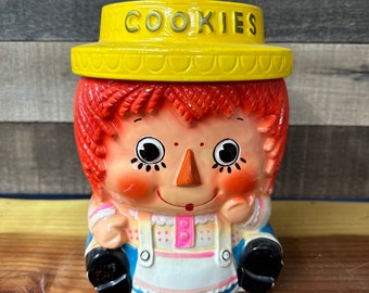 Raggedy Ann Cookie Jar, Ceramic, Hand Painted, Vintage, 1960s