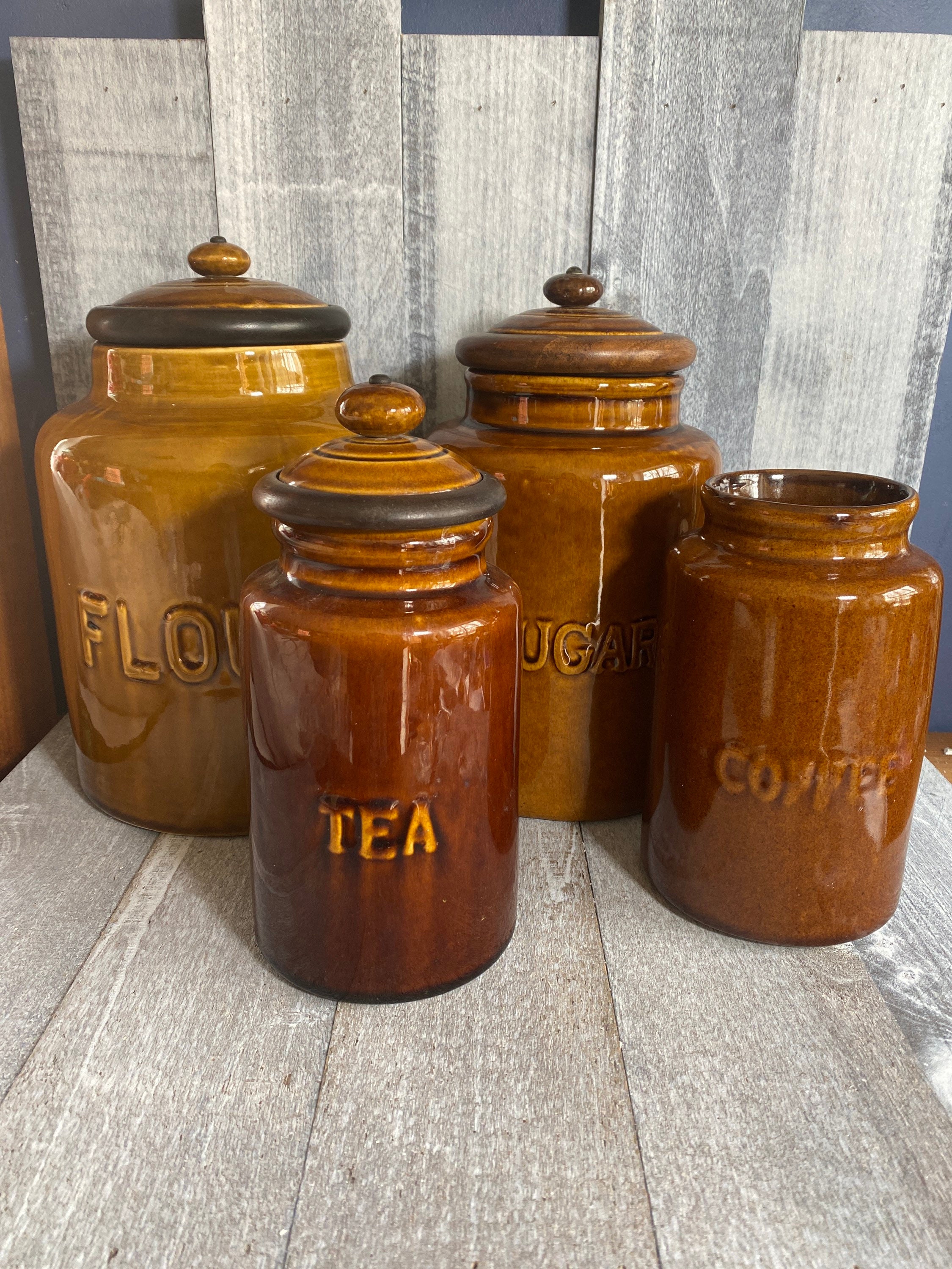 Vintage Brown Canister Set Etsy