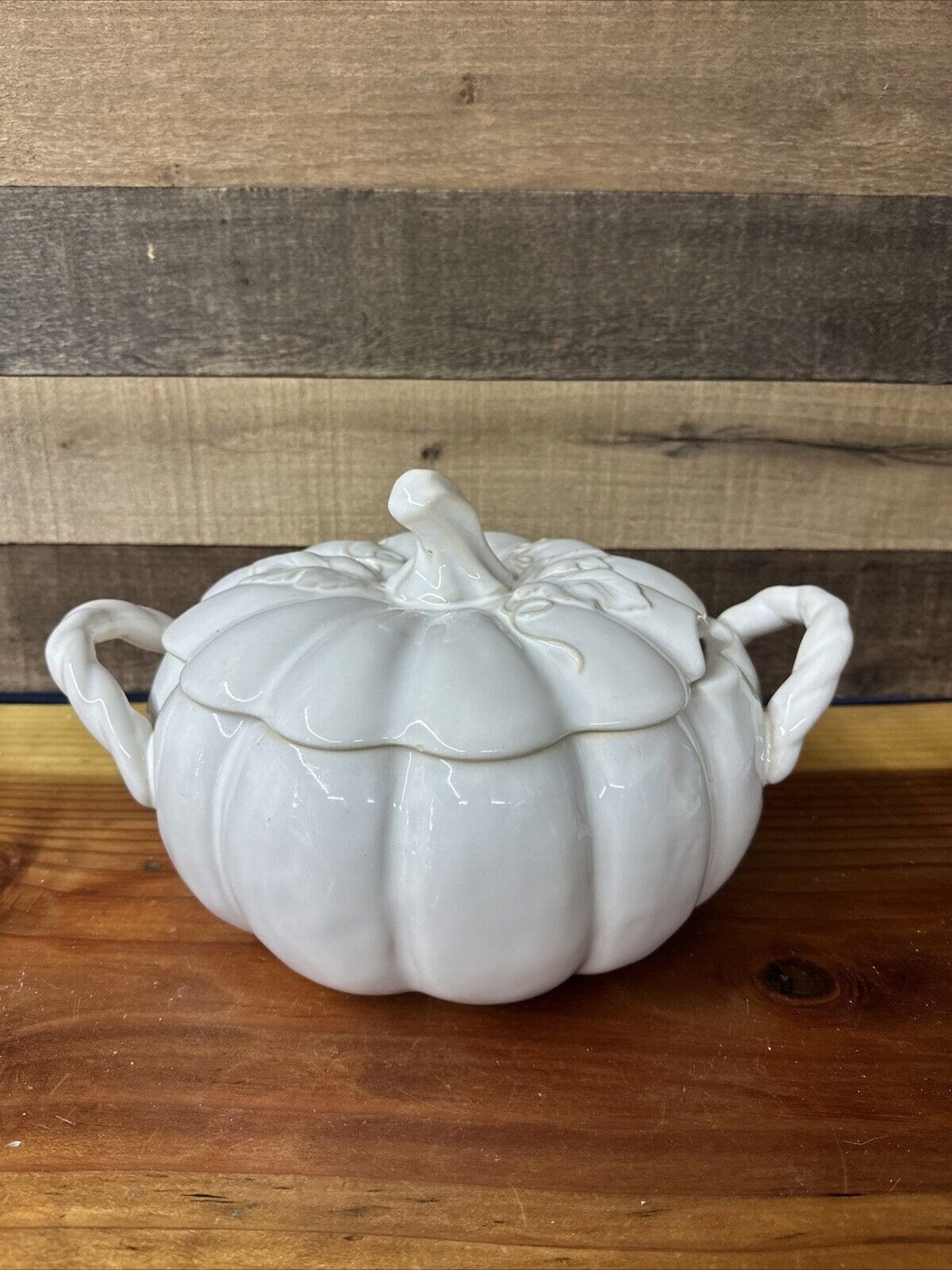 Rare White Pumpkin Soup Tureen With Handles And Lid