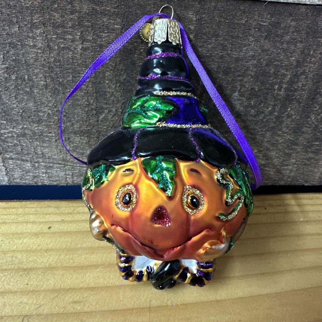 Old World Christmas Halloween Pumpkin Scarecrow Witch Glass Ornament 4 ...